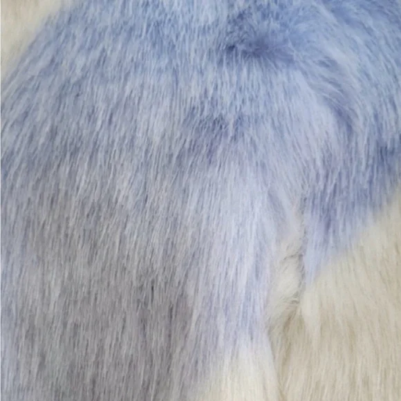 Mauve Anthropologie Powder Blue Ivory Faux Fur Long Coat | XL - Picture 5 of 9